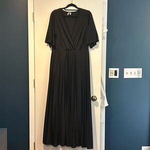 Black maxi dress with pleat detail